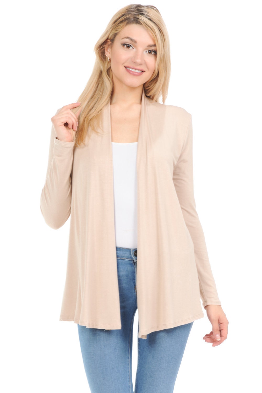 rayon spandex open front cardigan