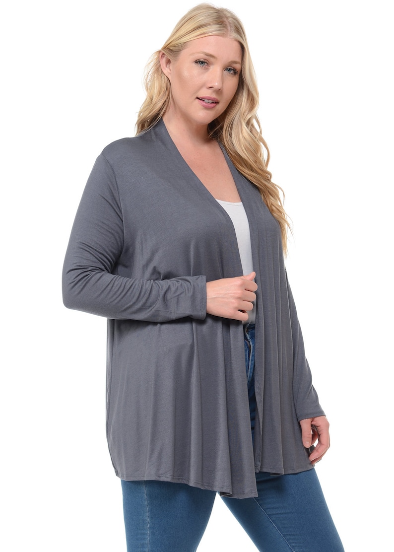 Plus Size Long Sleeve Jersey Cardigan Cement
