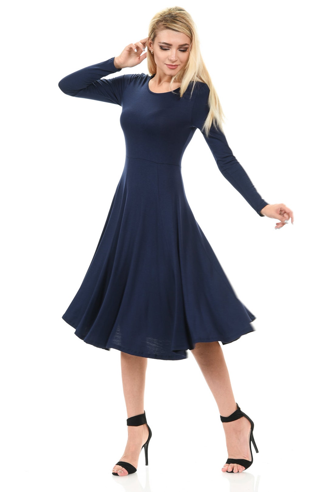 long sleeve dress with flared skirt