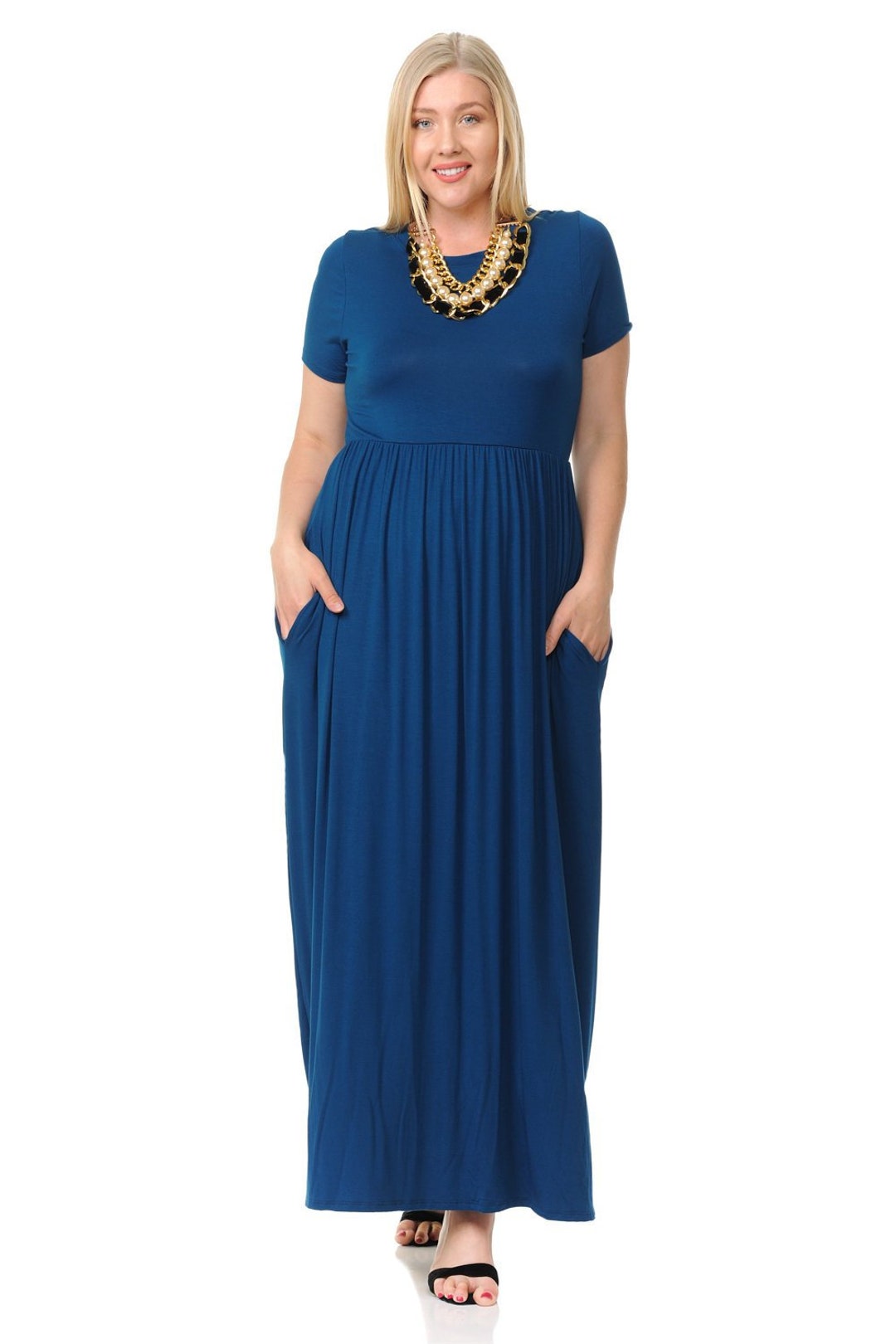Plus Size Short Sleeve Maxi Dress With Pockets Teal - Etsy