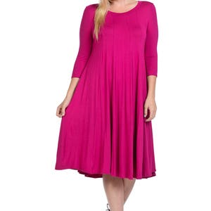 Plus Size A-line Trapeze Midi Dress Magenta - Etsy