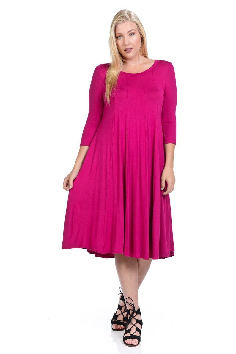 Plus Size A-Line Trapeze Midi Dress Magenta