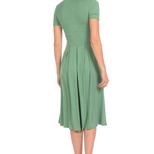 Short Sleeve Pleated Midi Dress With Pockets Sage - Etsy