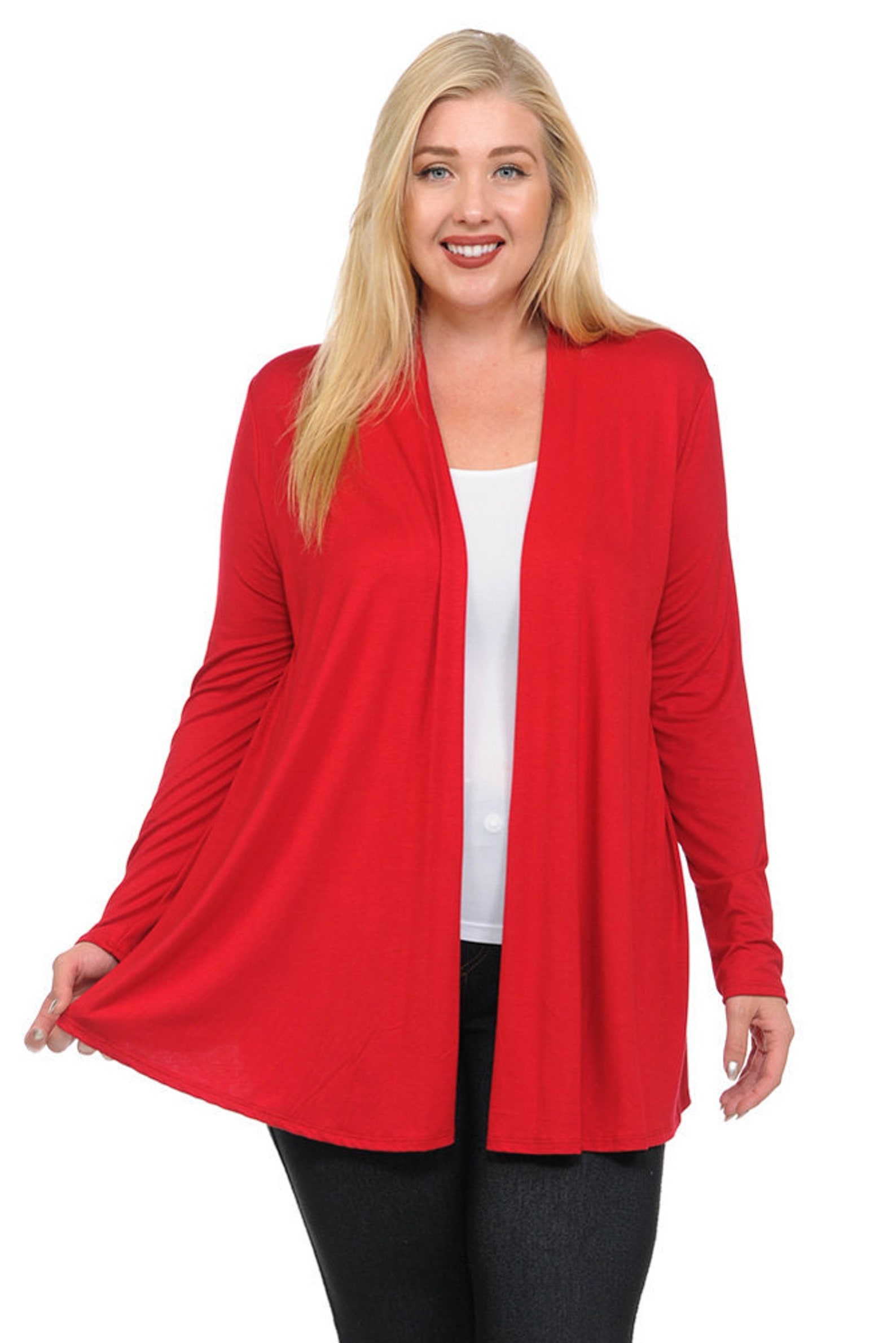 Plus Size Long Sleeve Jersey Cardigan Red Etsy