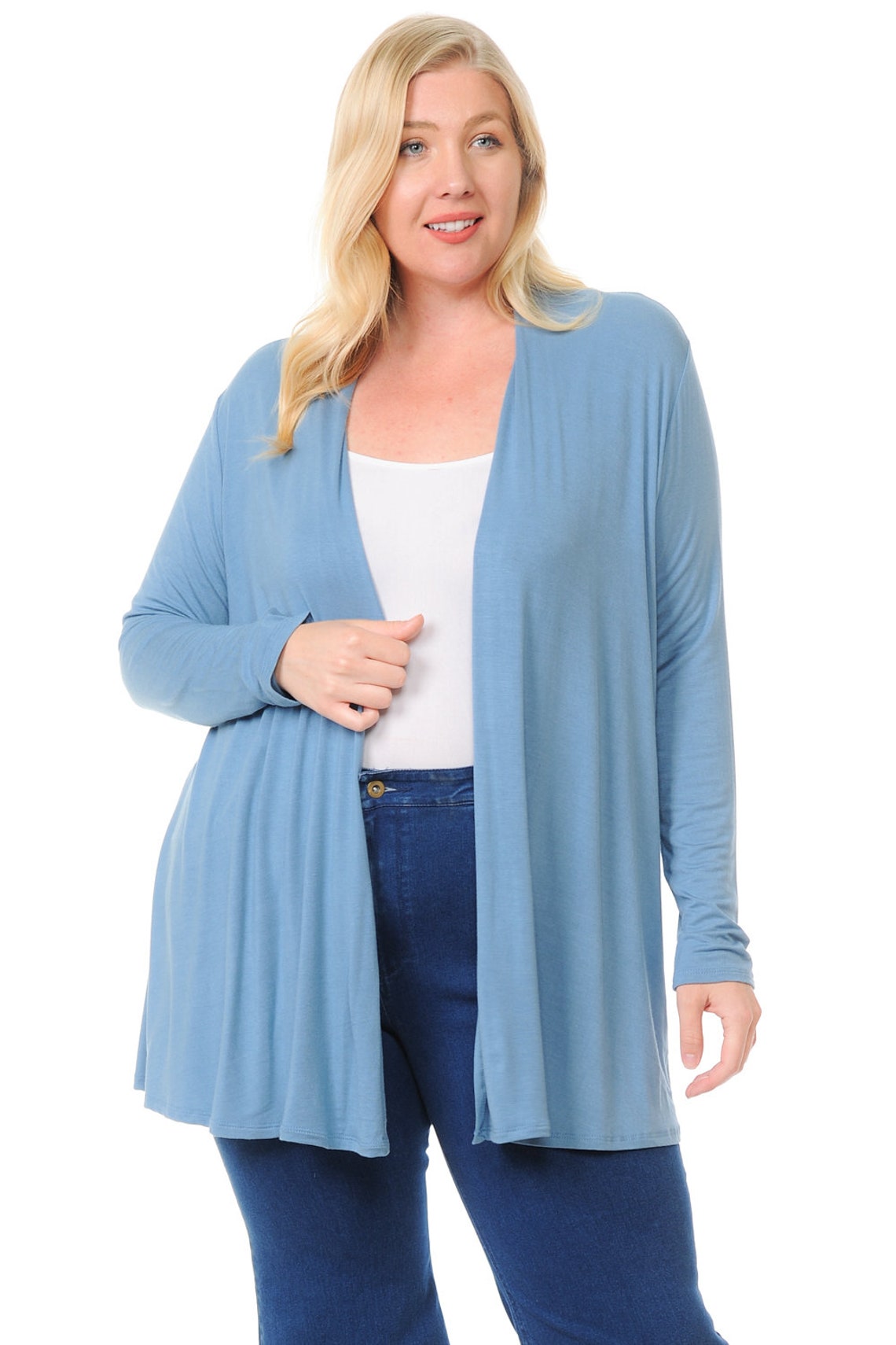 Plus Size Long Sleeve Jersey Cardigan Steel Blue Etsy