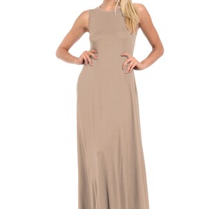 V-neck Off shoulder Maxi Dress with Pockets Taupe