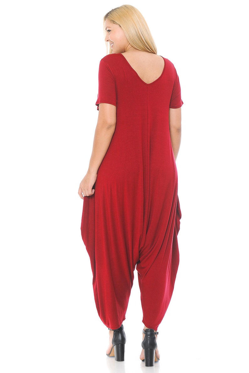 Plus Size Short Sleeve Harem Jumpsuit Red Etsy