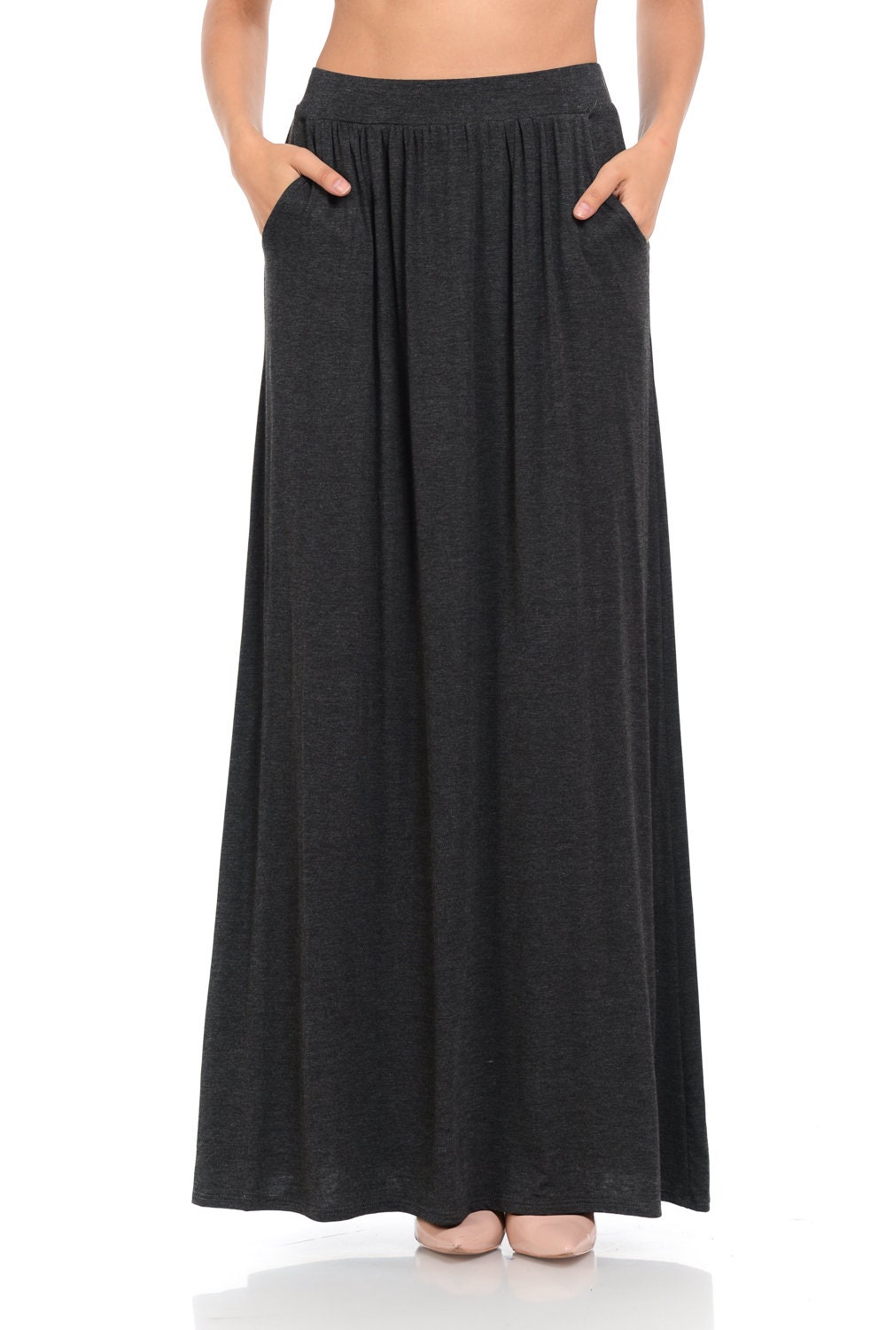 Maxi Skirt With Elastic Waistband and Pockets Charcoal - Etsy