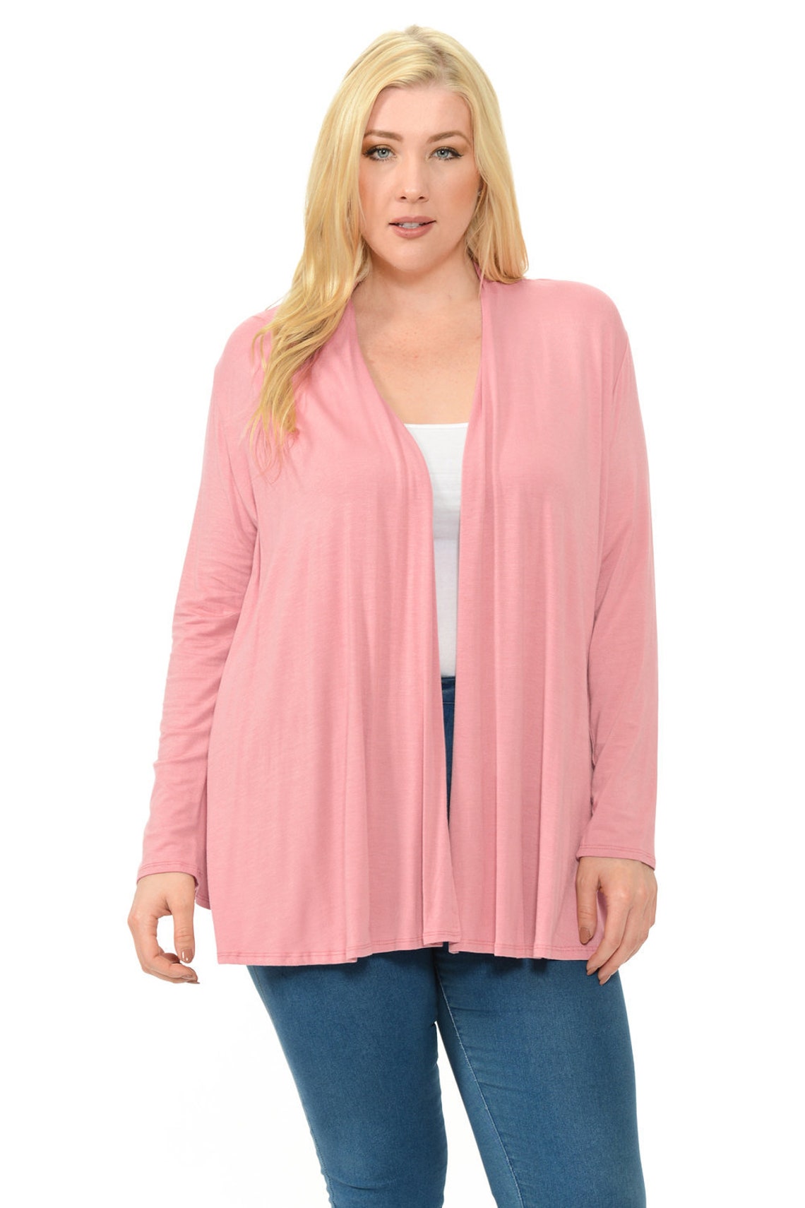 Plus Size Long Sleeve Jersey Cardigan Dusty Pink Etsy
