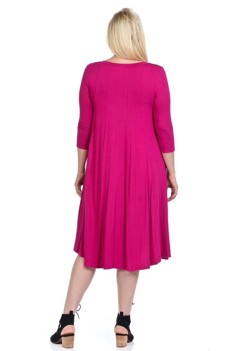 Plus Size A-Line Trapeze Midi Dress Magenta