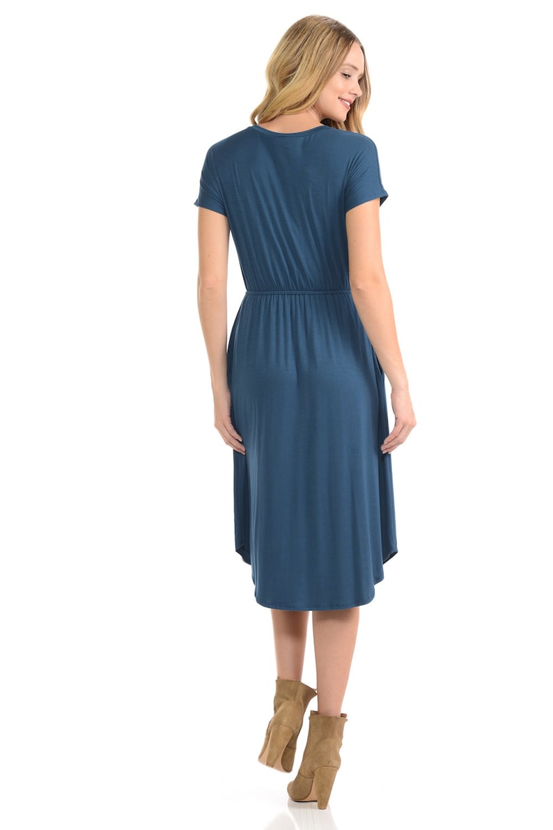 Short Sleeve Flare Midi Dress with Pockets Denim