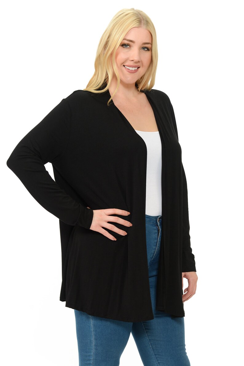 Plus Size Long Sleeve Jersey Cardigan Black Etsy