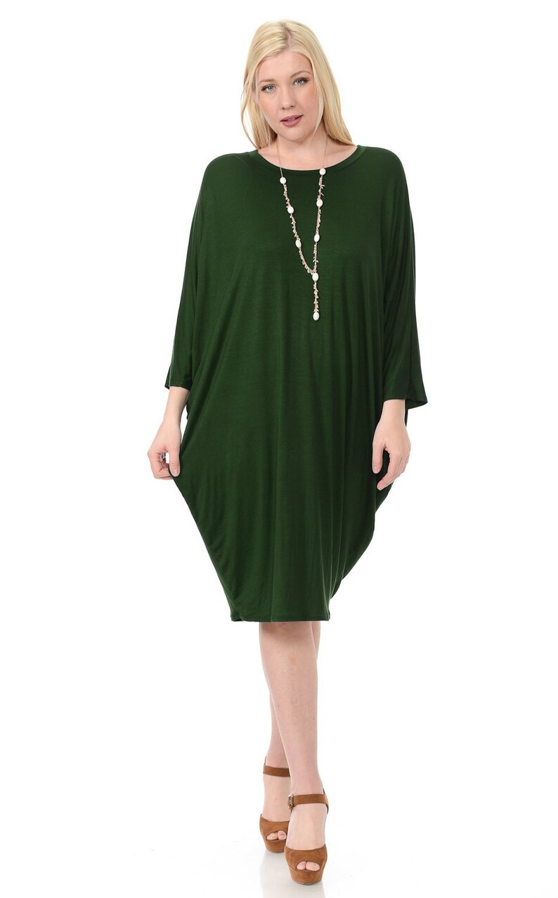 Plus Size Side Draped Dolman Sleeves Dress Olive Etsy