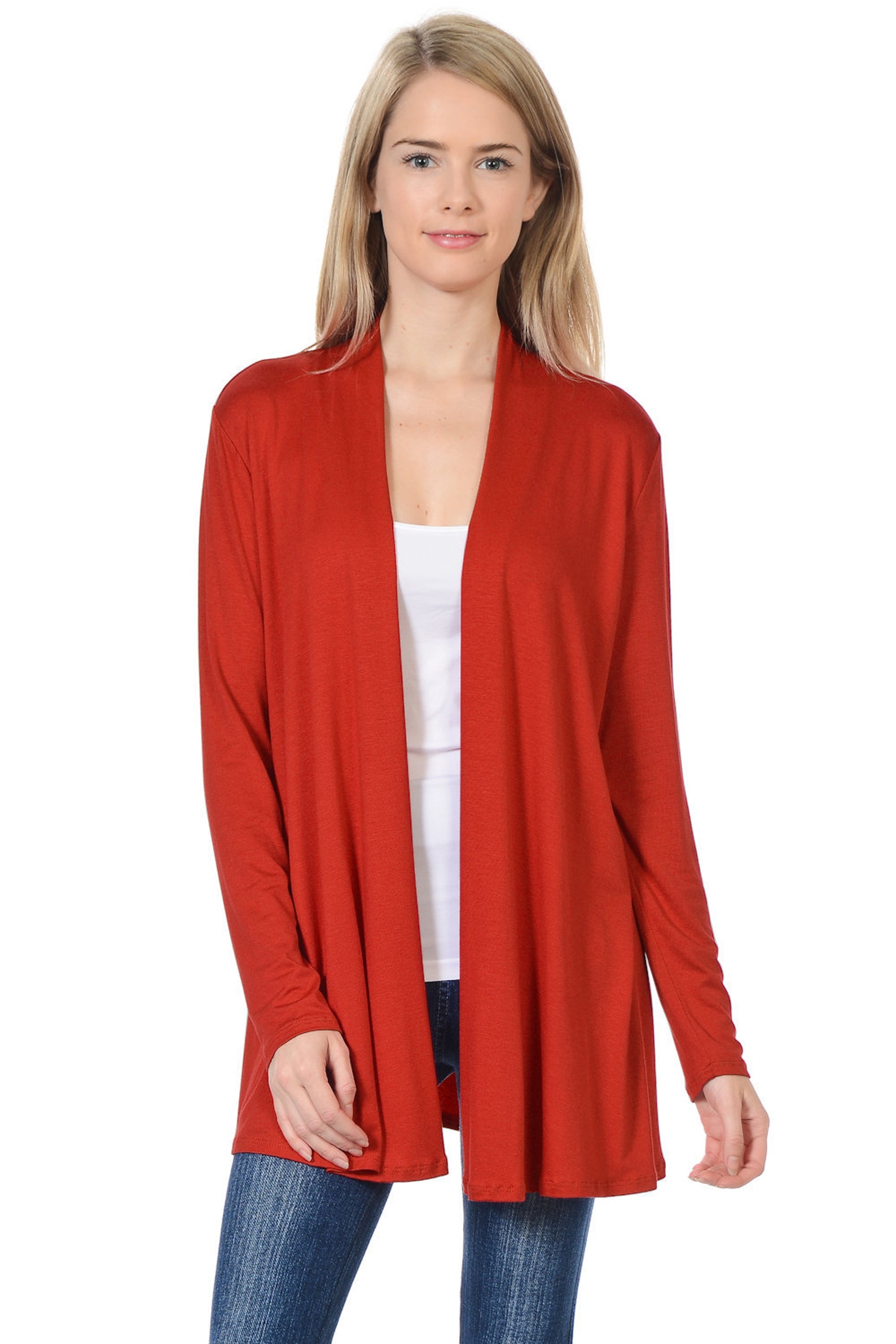 Solid Rayon Spandex Long Sleeve Jersey Cardigan Sweater Rust Etsy