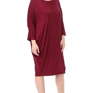 Plus Size Side Draped Dolman Sleeves Dress Burgundy - Etsy