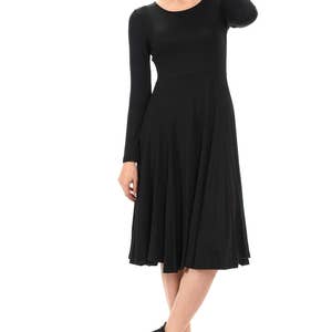 Long Sleeve Fit and Flare Midi Dress Black - Etsy