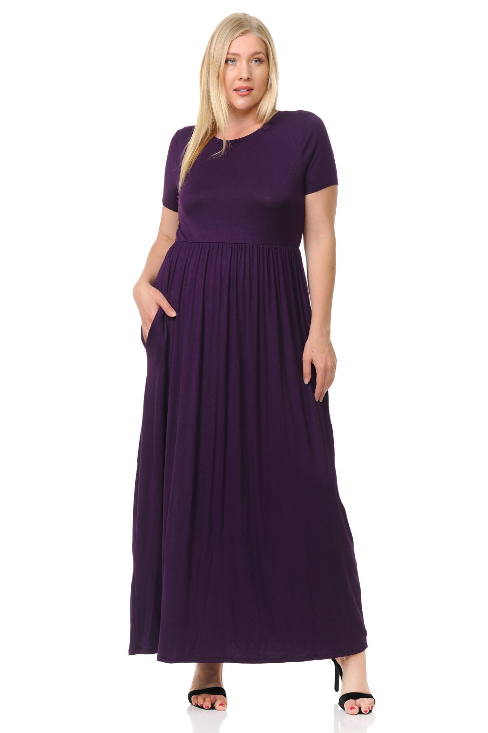 Plus Size Short Sleeve Maxi Dress With Pockets Eggplant - Etsy