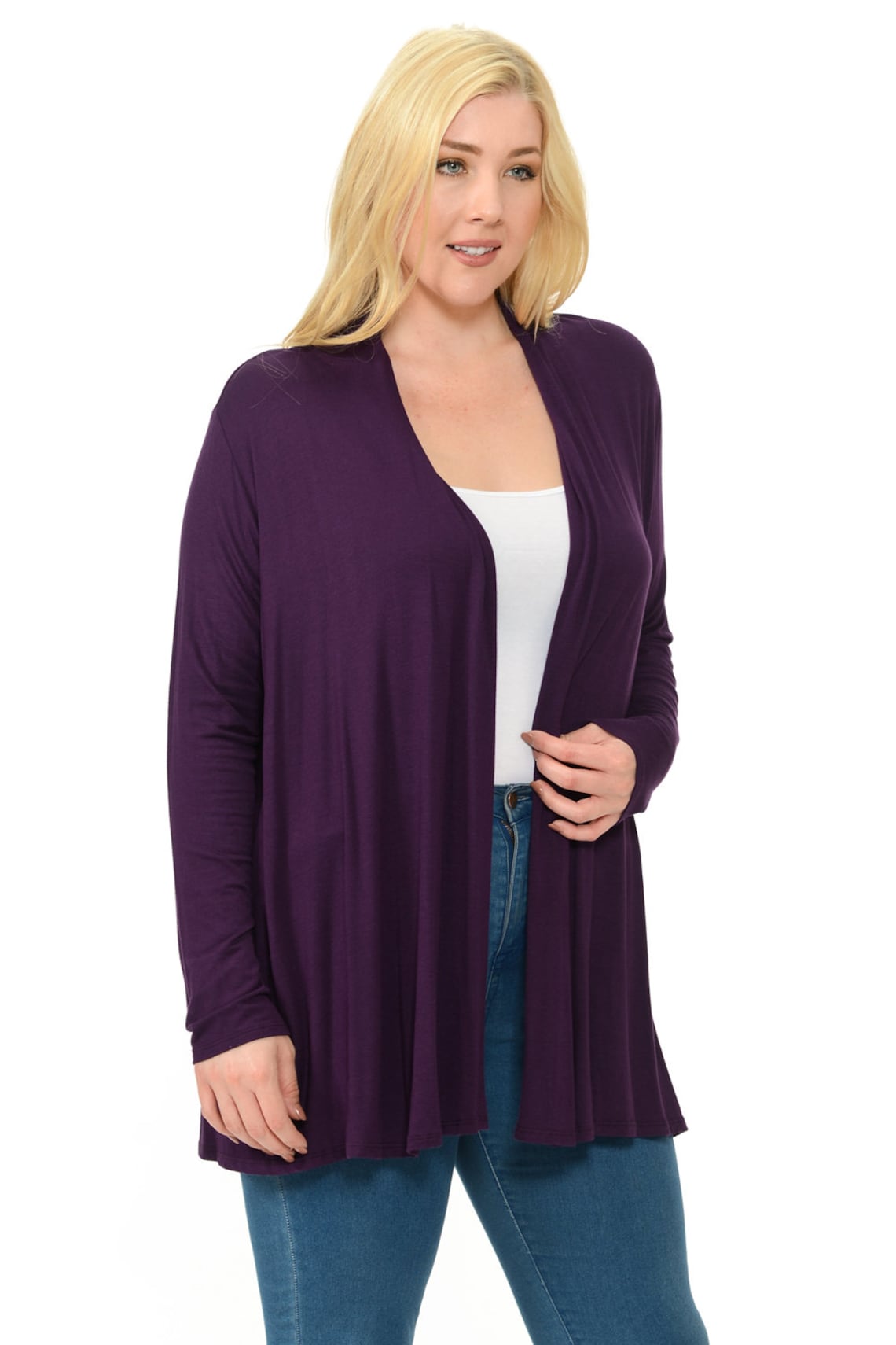 Plus Size Long Sleeve Jersey Cardigan Eggplant Etsy