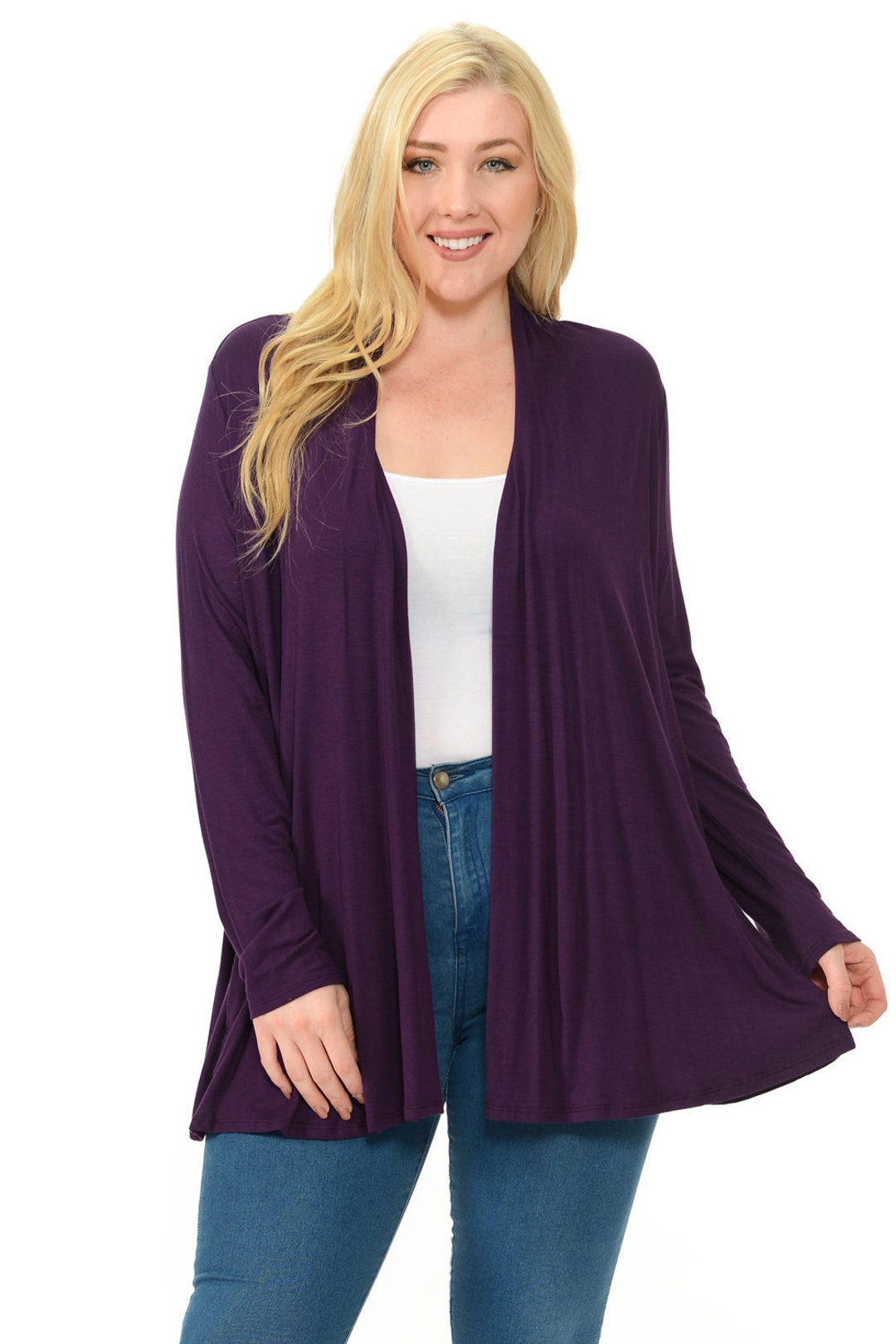 Plus Size Long Sleeve Jersey Cardigan Eggplant Etsy