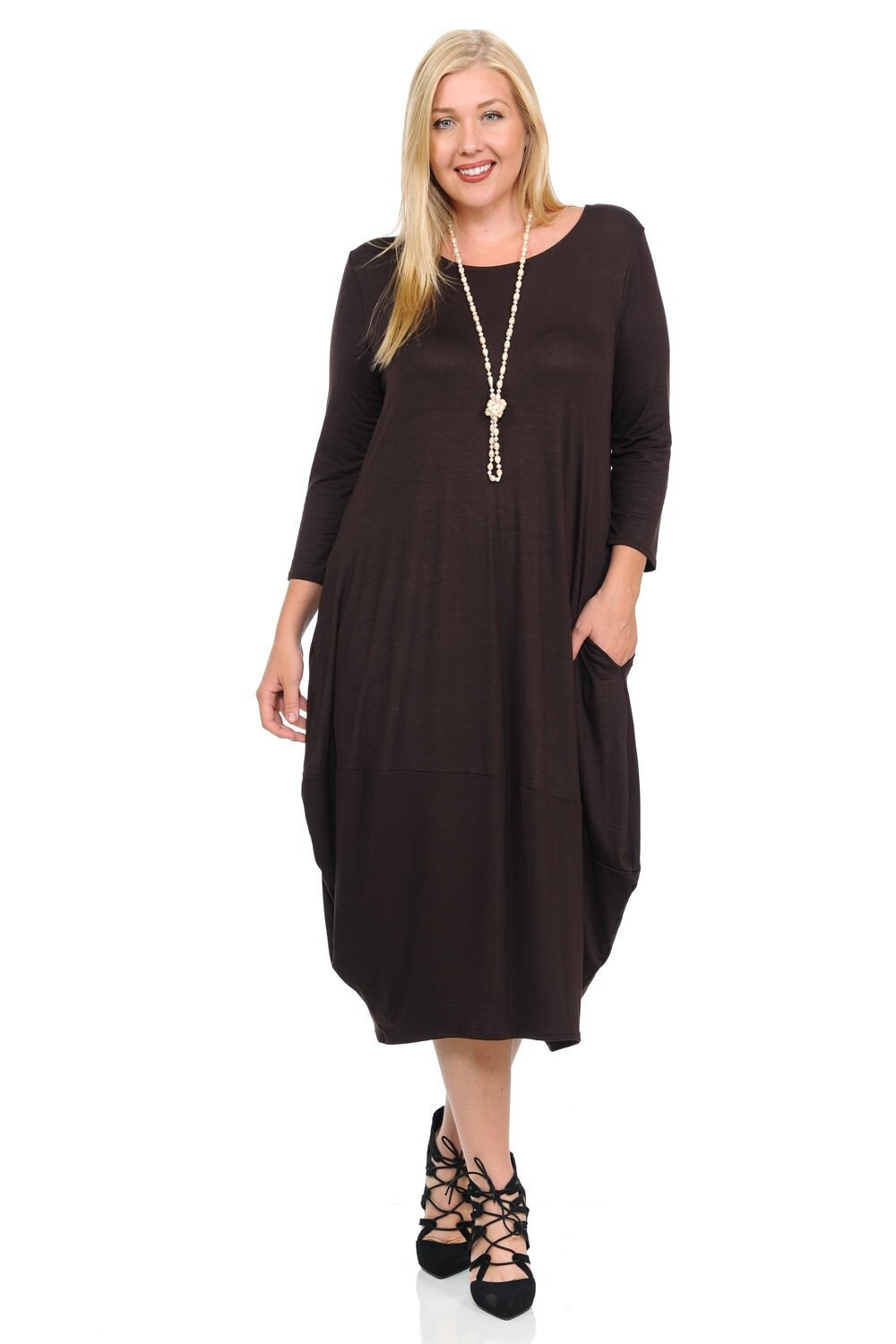 Plus Size Cocoon Midi Dress Brown - Etsy