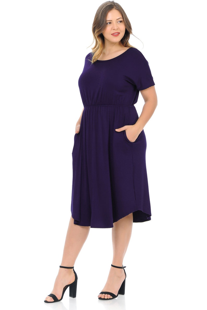 Plus Size Midi Dress With Pockets and Elastic Waist Eggplant - Etsy