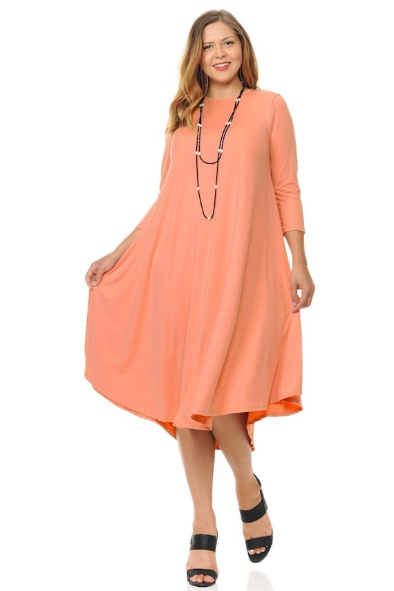 Plus Swing Midi Dress Peach - Etsy Australia