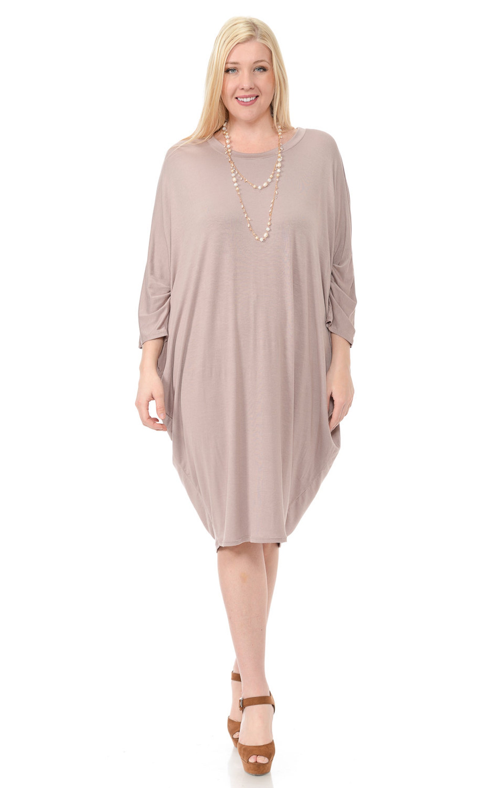 Plus Size Side Draped Dolman Sleeves Dress Mocha Etsy