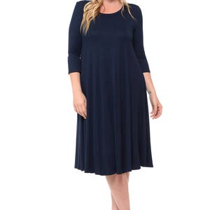 Plus Size A-line Trapeze Midi Dress Navy - Etsy