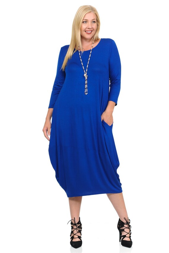 Plus Size Cocoon Midi Dress Royal Blue ...