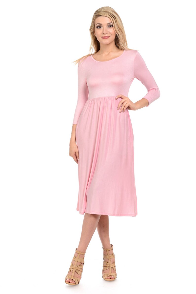 Fit and Flare Midi Dress With Pockets Blush Solid Etsy