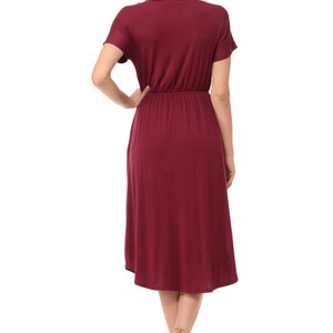 Short Sleeve Flare Midi Dress With Pockets Burgundy - Etsy
