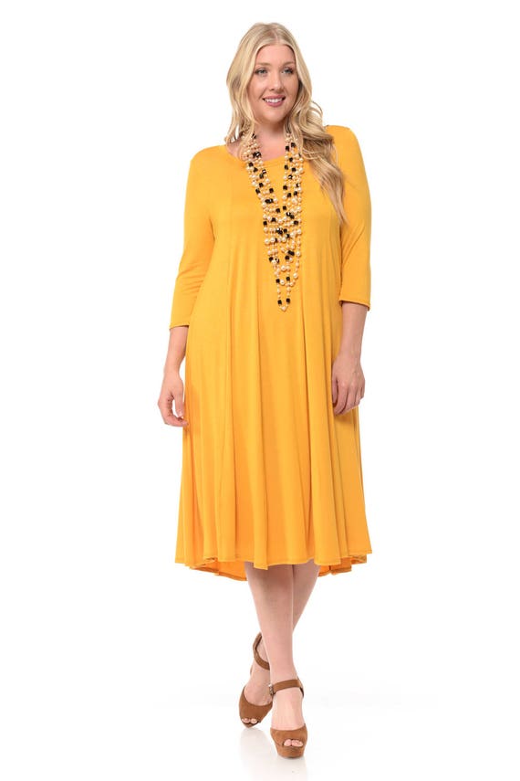 Plus Size A-line Trapeze Midi Dress Mustard - Etsy