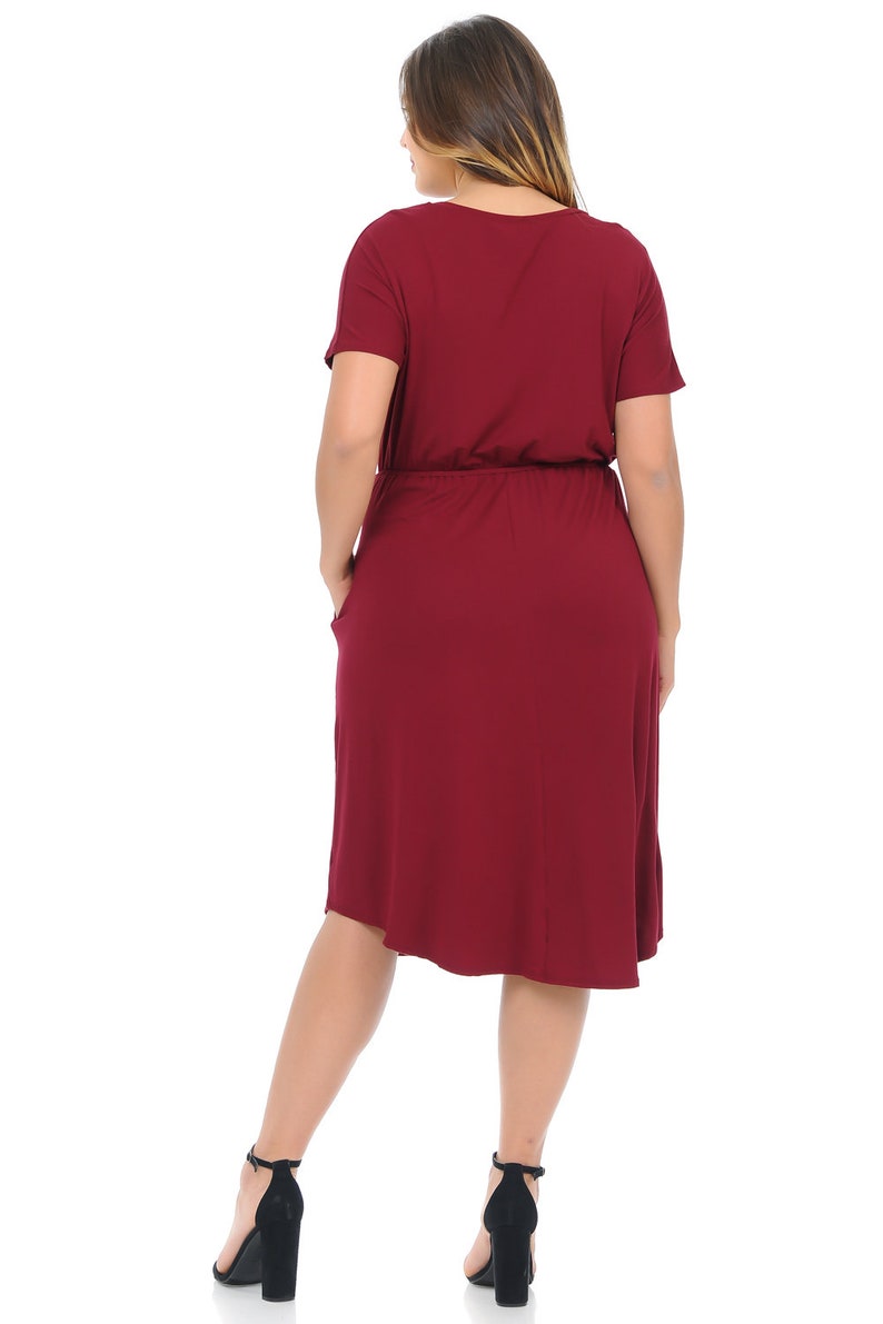 Plus Size Burgundy Twist Front Knitted Jersey Midi Dress