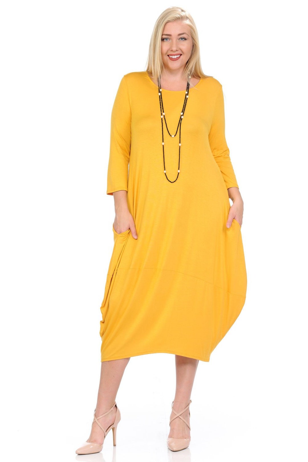 Plus Size Cocoon Midi Dress Mustard - Etsy