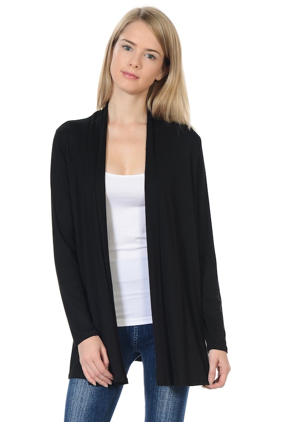 Solid Rayon Spandex Long Sleeve Jersey Sweater Black -