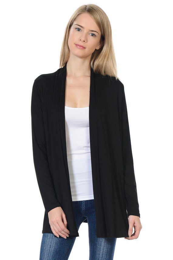 Solid Rayon Spandex Long Sleeve Jersey Sweater Black -