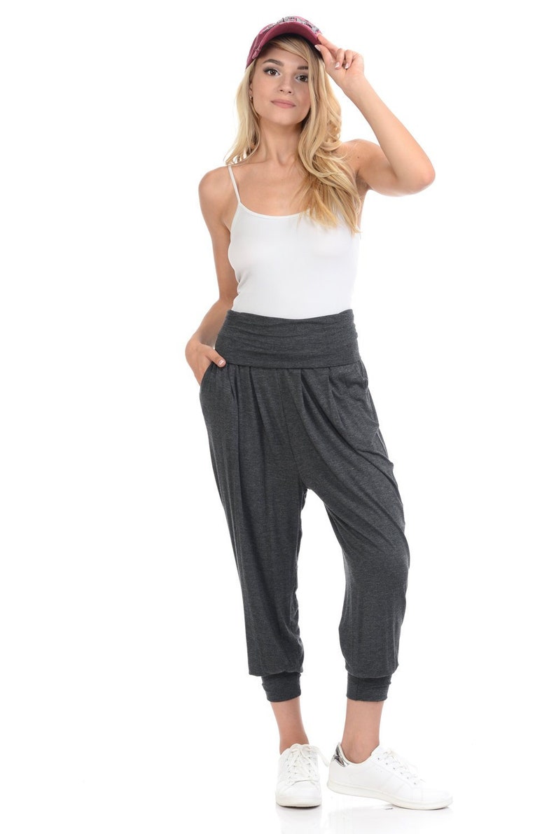 Banded Waist Harem Jogger Pants With Pockets Charcoal Etsy