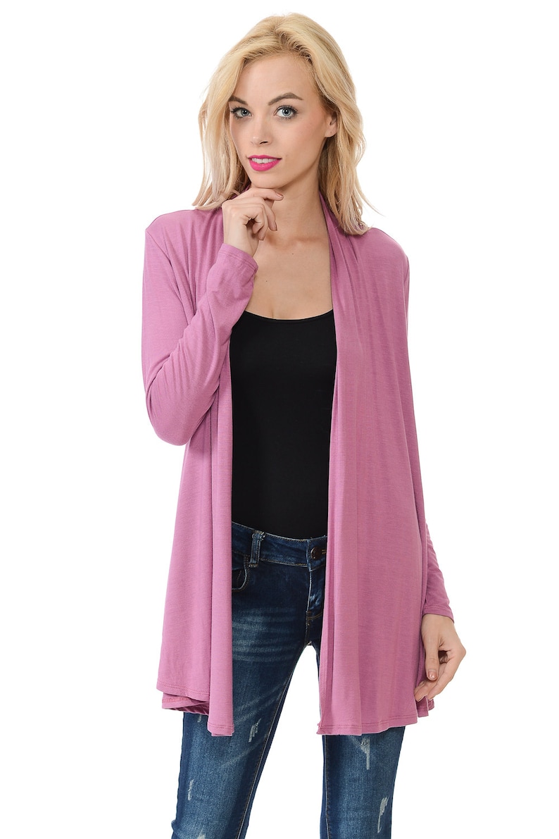 Solid Rayon Spandex Long Sleeve Jersey Cardigan Sweater Mauve Etsy