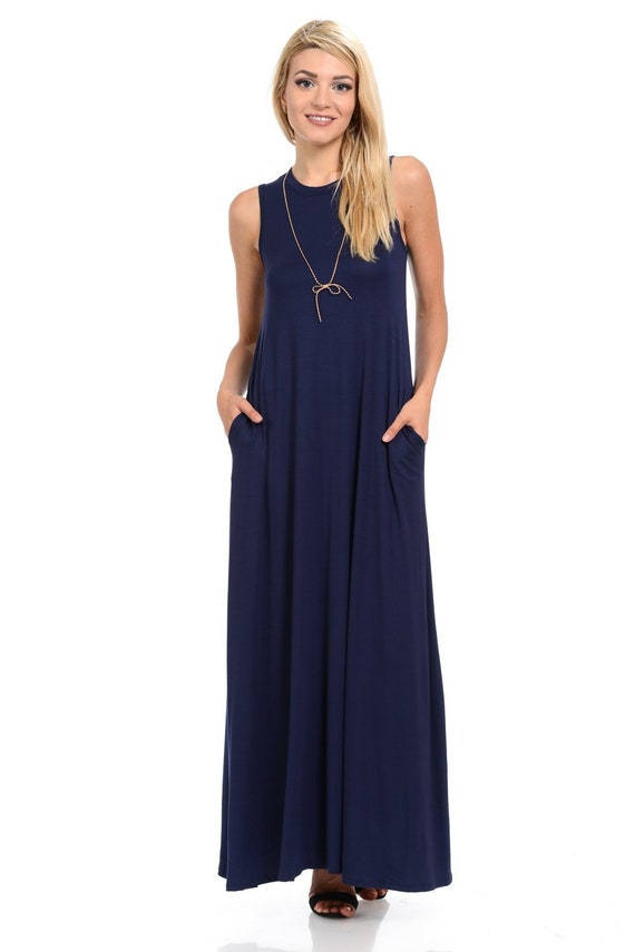 Sleeveless Maxi Dress With Pockets Navy - Etsy