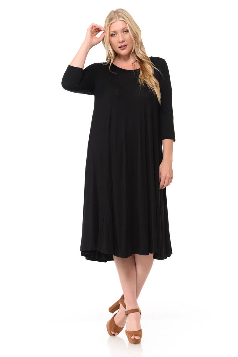 Plus Size A-line Trapeze Midi Dress Black - Etsy