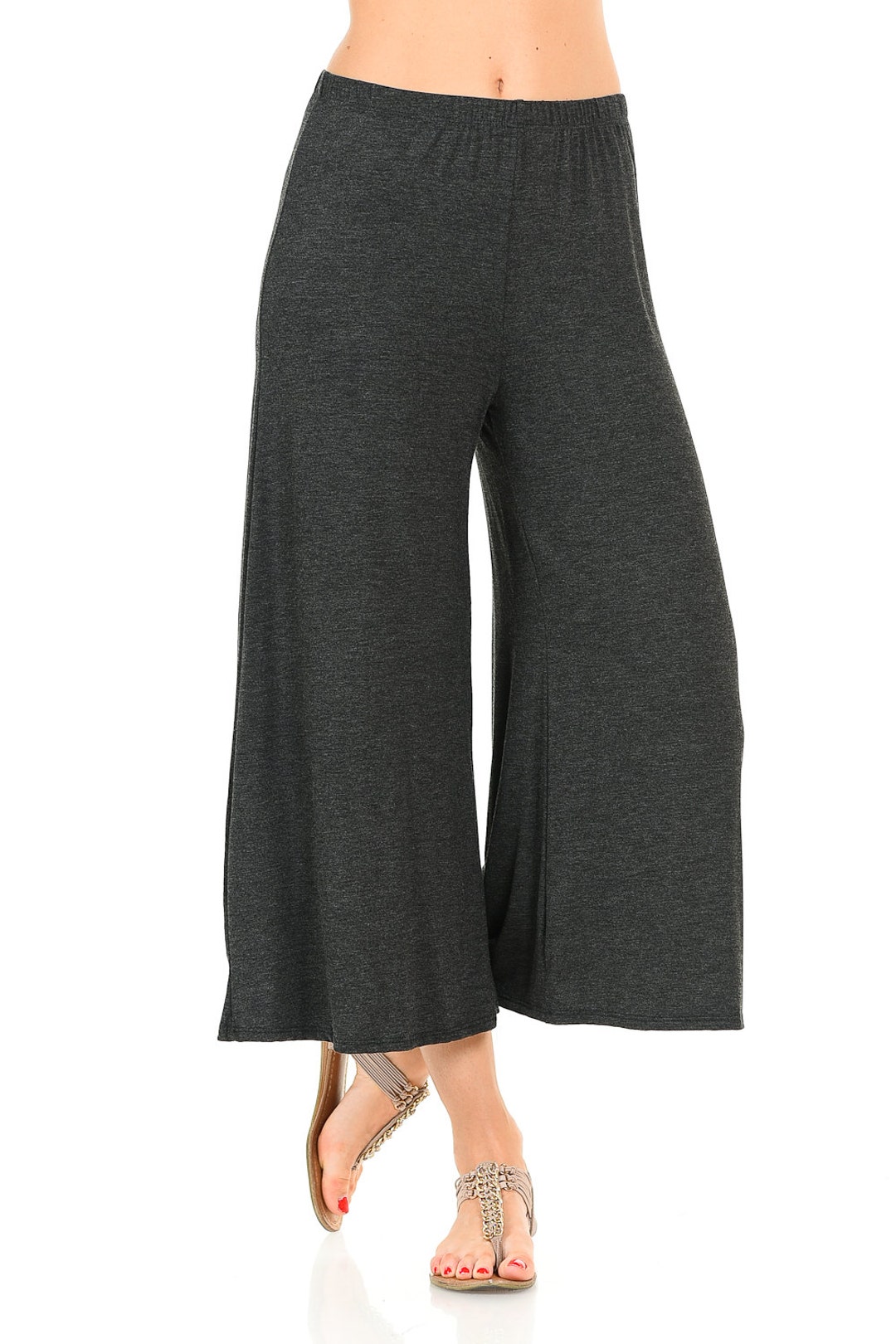 Elastic Waist Culottes Pants Charcoal - Etsy