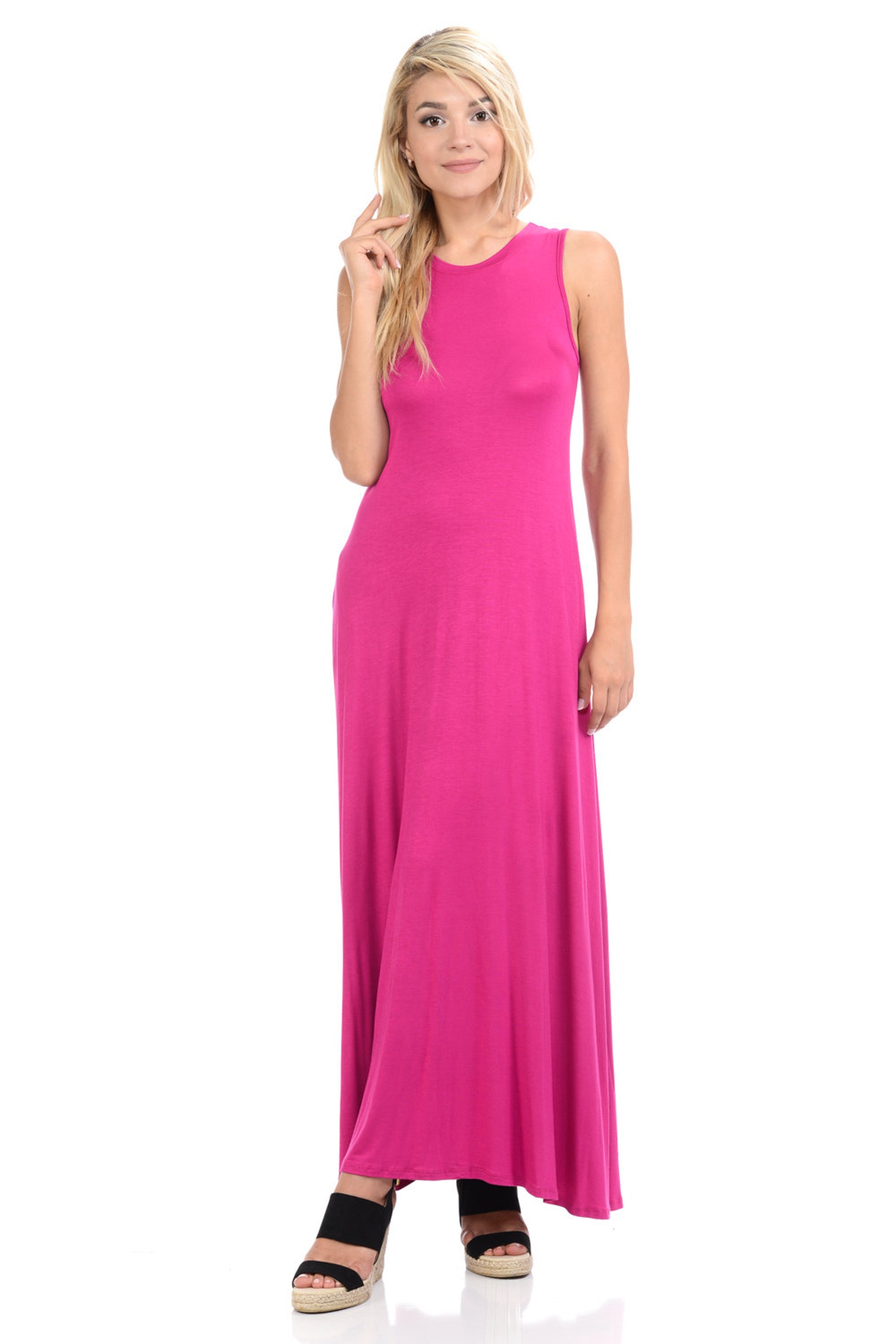 Sleeveless Maxi Dress With Pockets Magenta Etsy