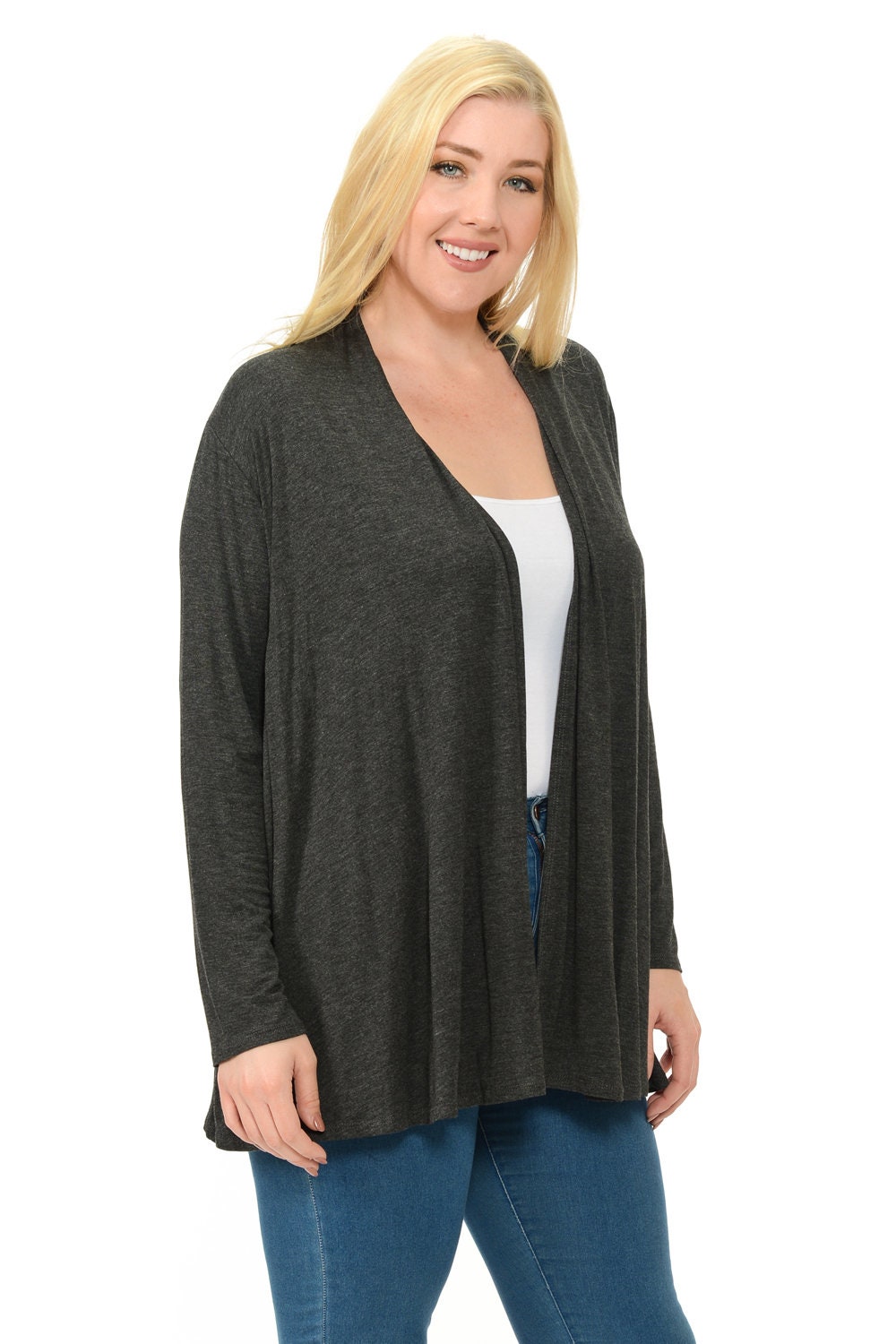 Plus Size Long Sleeve Jersey Cardigan Charcoal Etsy UK