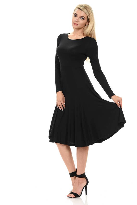 Long Sleeve Fit and Flare Midi Dress ...