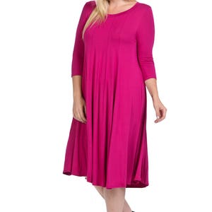 Plus Size A-line Trapeze Midi Dress Magenta - Etsy