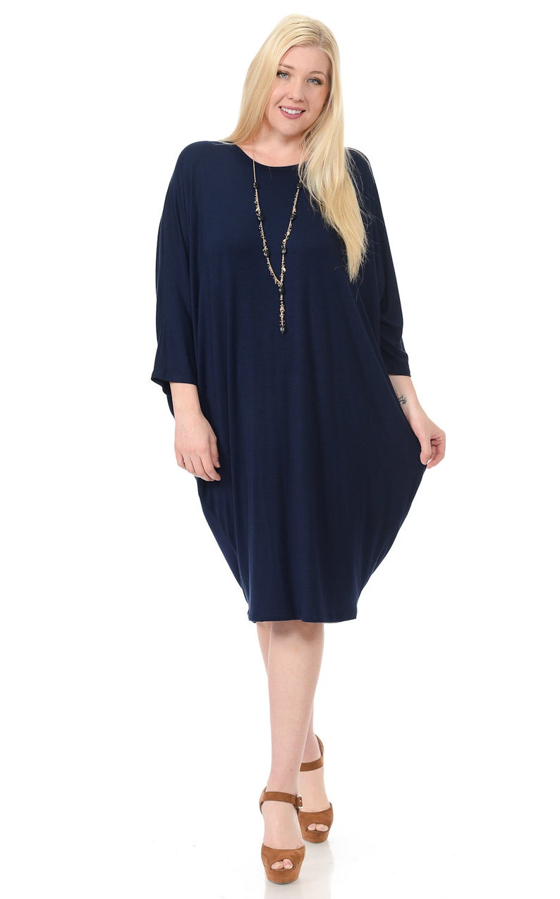 Plus Size Side Drapé Dolman Sleeves Dress Navy Etsy