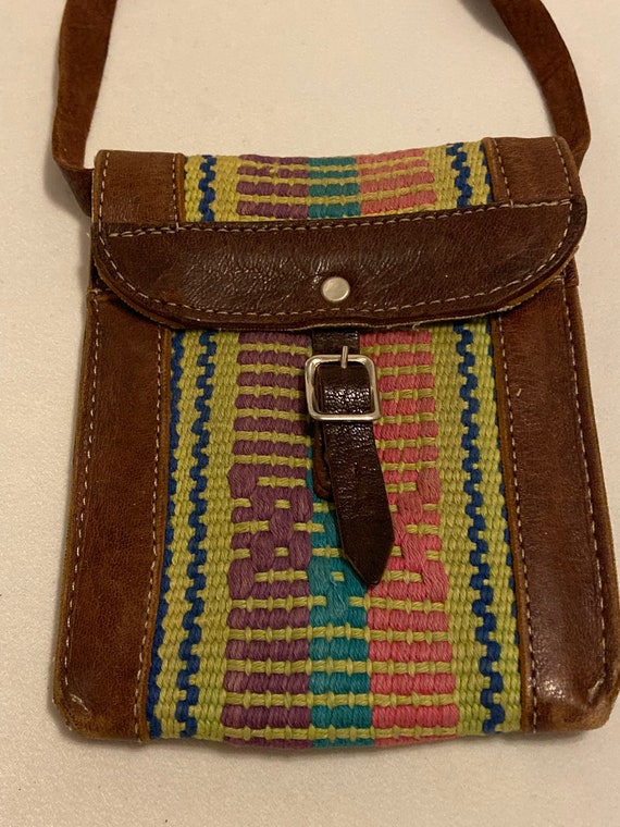 Woven Fabric & Leather Pouch with buckle closure.… - image 1