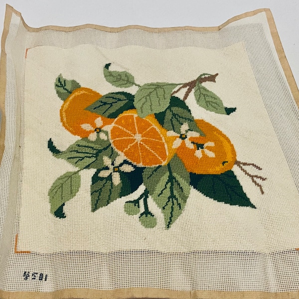 Oranges ! Such a beautiful Needlepoint Canvas. I can see it in a Sun Room, Kitchen, Nook.  Approximately 18”x18”.