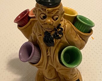 Rare Barware. Remove the hat to pour shots! Ceramic “Hobo” Container with six shot glasses. Truly a must have !