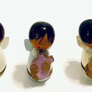Vintage Wooden Angel Christmas Ornaments ! Pixie Miniature Angels with Musical Instruments. Such magical pieces,set of 3.
